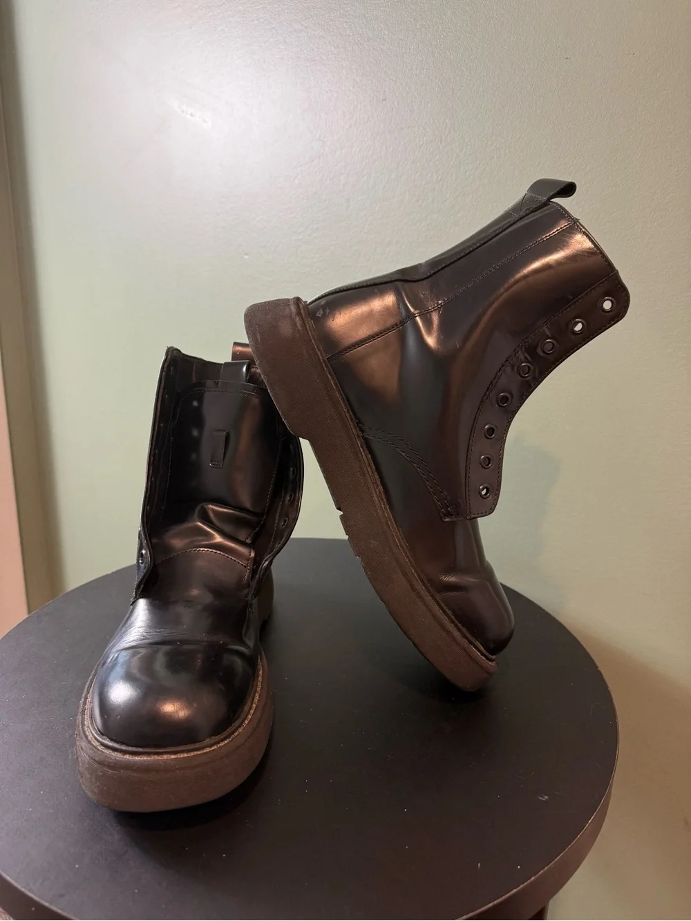 Men's Black Leather Lace-Up Combat Boots